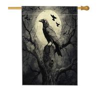Drapeaux amusants d'Halloween fantastiques pour maison corbeau 71 x 101,6 cm double face pour l'extérieur, arbre magique de la forêt corbeau en lin vertical pour maison, drapeau panoramique avant cour
