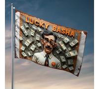 Drapeaux amusants Lucky Basha : un homme entouré d'argent - Décoration de chambre de garçon - Décoration occidentale (152 x 244 cm)