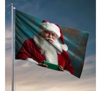 Drapeaux amusants Père Noël tenant une boîte cadeau verte. Drapeaux pour chambre à coucher, drapeau de jardin d'automne (60 x 90 cm)