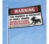 Drapeaux amusants pour chambre avec avertissement que cette propriété est protégée par un drapeau schnauzer miniature hautement qualifié, décoration d'été pour la maison (30 x 45 cm)