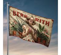 Drapeaux amusants pour chambre d'adolescentes Berry Bliss : une fille avec des plantes en pot et un drapeau à œufs roses - Décoration vintage pour bar et grotte (30 x 45 cm)