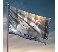 Drapeaux amusants pour chambre d'adolescentes et filles, deux adorables lapins blancs au pays des merveilles d'hiver, drapeaux à accrocher dans votre chambre, décoration de chambre de garçon (30 x 45