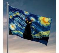 Drapeaux amusants pour chambre d'adolescentes et filles, motif chat noir sous le ciel étoilé, drapeaux à accrocher dans votre chambre de garçon (120 x 180 cm)