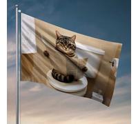 Drapeaux amusants pour chambre d'adolescentes filles chat sur toilettes : un lecteur de journal quotidien drapeaux à accrocher dans votre chambre de garçon décoration de chambre de garçon (60 x 90 cm)