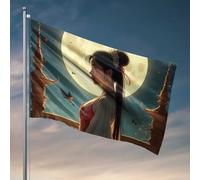 Drapeaux amusants pour chambre d'adolescentes, filles, pleine lune et drapeau de beauté chinois traditionnel à accrocher dans votre chambre, décoration de chambre de garçon (60 x 90 cm)