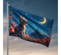 Drapeaux amusants pour chambre d'adolescentes, filles, rêves de chat sous le ciel au clair de lune, drapeaux à accrocher dans votre chambre de garçon (30 x 45 cm)