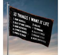 Drapeaux amusants pour chambre d'adolescentes Top 10 Things I Want In Life Drapeaux à accrocher dans votre chambre de garçon Décoration de chambre de garçon (120 x 180 cm)