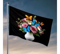 Drapeaux amusants pour chambre de dortoir, fleurs dans un vase avec papillons. Drapeau musical décoratif pour piscine, extérieur (120 x 180 cm)