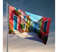 Drapeaux amusants pour chambre gars rues colorées de Burano : un drapeau du paradis vénitien décoration de salle de bain drôle accessoires mancave hommes (60 x 90 cm)