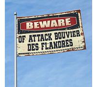 Drapeaux amusants pour dortoir Beware Of Attack Bouvier des Flandres - Décoration amusante pour bar, décoration d'intérieur pour homme (152 x 244 cm)