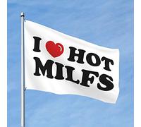 Drapeaux amusants pour dortoir I Love Hot Milfs - Décoration amusante pour bar, décoration d'intérieur pour homme (30 x 45 cm)