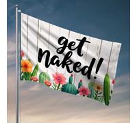 Drapeaux amusants pour dortoir Libérez votre vrai moi : Get Naked! Drapeau de jardin Accessoires de bar amusants pour caverne d'homme (152 x 244 cm)