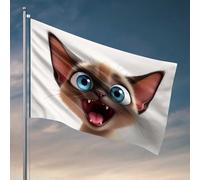 Drapeaux amusants pour dortoir, motif chat avec grands yeux bleus, drapeau de jardin, accessoires de bar, grotte d'homme (120 x 180 cm)