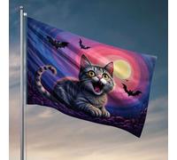 Drapeaux amusants pour dortoir, un chat effrayant avec des chauves-souris volant dans le ciel nocturne. Décoration pour chambre à coucher, panneaux d'automne pour porche (30 x 45 cm)