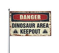 Drapeaux amusants pour dortoir universitaire Danger Dinosaure Zone Keep Out Drapeau pour garçons Décoration de chambre d'homme (30 x 45 cm)