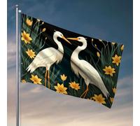 Drapeaux amusants pour dortoir universitaire - Deux hérons blancs élégants au milieu de fleurs orange vibrantes. Drapeau graphique pour chambre d'adolescent et de garçon - Décoration de chambre (30 x