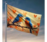 Drapeaux amusants pour dortoir universitaire - Deux oiseaux colorés assis sur une branche avec cœurs - Drapeaux graphiques pour chambre d'adolescent et de garçon (60 x 90 cm)