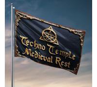 Drapeaux amusants pour dortoir universitaire - Emblème doré du temple Techno - Drapeau médiéval de repos - Décorations pour intérieur de chambre indépendante (120 x 180 cm)