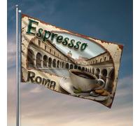 Drapeaux amusants pour dortoir universitaire Espresso Roma : une tasse de café au cœur de l'Italie, drapeau de décoration de campagne, drapeau étudiant athlète (152 x 244 cm)