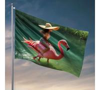 Drapeaux amusants pour dortoir universitaire filles femme chevauchant un flamant rose dans un étang serein. Drapeau accessoires de chambre pour dortoir pour décoration de chambre (152 x 244 cm)