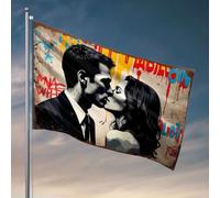 Drapeaux amusants pour dortoir universitaire filles un homme et une femme s'embrassant devant un drapeau graffiti décoration de grotte homme et accessoires drapeaux universitaires pour D (152 x 244 cm