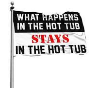 Drapeaux amusants pour dortoir « What Happens In The Hot Tub Stays In The Hot Tub » - Décoration amusante pour bar, décoration d'intérieur pour homme (120 x 180 cm)