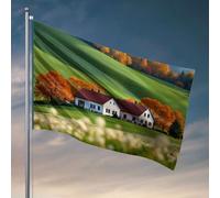 Drapeaux amusants pour dortoirs d'université - Une ferme pittoresque nichée dans un drapeau de feuillage d'automne vibrant - Décoration et accessoires - Drapeaux d'université pour D (60 x 90 cm)