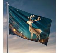 Drapeaux amusants pour filles de dortoir universitaire Un cerf orné de motifs complexes se tient dans une forêt mystique. Drapeau accessoires de dortoir pour décoration de chambre (120 x 180 cm)