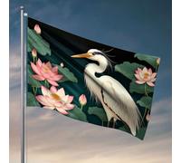 Drapeaux amusants pour filles de dortoir universitaire, un héron blanc debout parmi les fleurs de lotus roses, drapeaux étranges, trucs d'adolescents (30 x 45 cm)