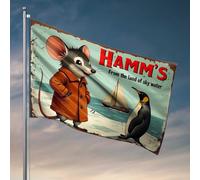 Drapeaux amusants pour gars Hamm'S : une souris et un pingouin aventure au bord de la mer Décoration de chambre indienne Accessoires de chambre de garçons (120 x 180 cm)