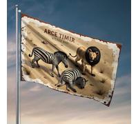 Drapeaux amusants pour gars, zèbres et lion dans une scène du désert avec texte superposé pour décoration de chambre de garçon (120 x 180 cm)