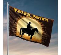 Drapeaux amusants pour les gars qui chevauchent dans le coucher du soleil : une silhouette occidentale avec drapeau d'aventure pour décoration de chambre de garçon (30 x 45 cm)