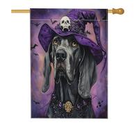 Drapeaux amusants pour maison de chien sorcière dogue allemand 71,1 x 101,6 cm double face pour extérieur, chapeau de magicien, chiot en lin, drapeau vertical en toile pour maison, drapeau gothique