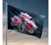 Drapeaux amusants trois roses roses en pleine floraison. Drapeaux pour les garçons Décorations de jardin (30 x 45 cm)