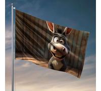 Drapeaux amusants : un âne animé joyeux souriant brillamment. Drapeau, décoration de porte de chambre à coucher, drapeaux cool pour les gars de chambre (152 x 244 cm)