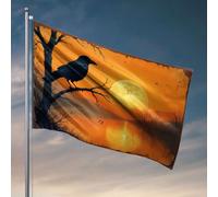 Drapeaux amusants Un corbeau perché sur une branche sous une pleine lune. Drapeau, décoration de porte de chambre à coucher, drapeaux cool pour les gars de chambre (152 x 244 cm)