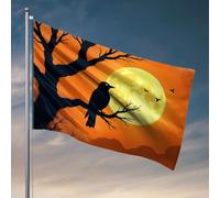 Drapeaux amusants Un corbeau perché sur une branche sous une pleine lune. Drapeaux pour les garçons Décorations de jardin (152 x 244 cm)