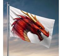 Drapeaux amusants : un dragon rouge féroce avec des cornes dorées. Drapeau, décoration de porte de chambre à coucher, drapeaux cool pour les gars de chambre (120 x 180 cm)