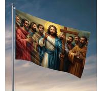 Drapeaux amusants Un groupe d'hommes portant une croix, avec un homme en robe bleue les menant. Drapeau, décoration de porte de chambre à coucher, drapeaux cool pour les gars de chambre (152 x 244 cm)