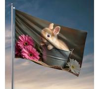 Drapeaux amusants Un lapin mignon dans un seau avec des fleurs. Drapeau, décoration de porte de chambre à coucher, drapeaux cool pour chambre gars (60 x 90 cm)