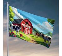 Drapeaux amusants - Vaches pâturant près du printemps - Ferme verte - Décoration de chambre - 152 x 244 cm