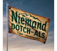 Drapeaux amusants vintage Niemand Dotch-Als avec fond de montagne, affiches cool pour les gars, les universités, drapeaux pour dortoir (120 x 180 cm)