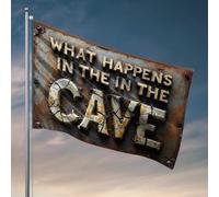 Drapeaux amusants « What Happens In The Cave Remains There » - Affiches cool pour les gars - Drapeaux pour dortoir (152 x 244 cm)