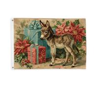 Drapeaux ânes pour extérieur, boîtes cadeaux festives vintage avec poinsettia, bannière décorative d'extérieur avec œillets décoratifs pour terrasse, patio, camping, porche, 9,1 x 1,5 m