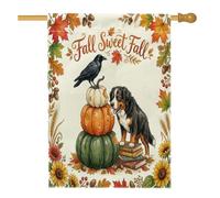Drapeaux aquarelle d'automne bernois pour maison de chien de montagne 71,1 x 101,6 cm double face pour l'extérieur, livre citrouille d'automne en toile verticale standard, drapeau imprimé cool avant