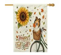 Drapeaux aquarelle d'automne rugueux Collie pour maison de chien 71,1 x 101,6 cm pour extérieur, vélo d'automne, tournesol, drapeaux verticaux standard en lin, cool avant cour arrière imprimé