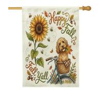 Drapeaux aquarelle pour maison de chien cockapoo 71,1 x 101,6 cm pour extérieur, vélo d'automne, tournesol, drapeaux verticaux en lin standard, cool avant cour imprimée décoration extérieure