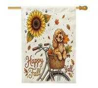 Drapeaux aquarelle pour maison de chien cocker 71,1 x 101,6 cm pour extérieur, vélo d'automne, tournesol, drapeaux verticaux standard en lin, cool avant cour arrière imprimé décoration extérieure