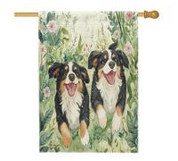 Drapeaux bernois de maison de chien de montagne printaniers 71,1 x 101,6 cm double face, jolies fleurs florales avant cour arrière drapeaux verticaux pour la maison, drapeaux en toile de jute pour
