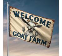 Drapeaux bizarres Bienvenue à notre ferme de chèvre amicale! Drapeau amusant pour décoration extérieure pour cour (120 x 180 cm)
